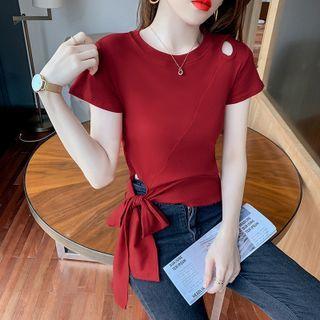 Short-sleeve Cutout Tie-waist T-shirt