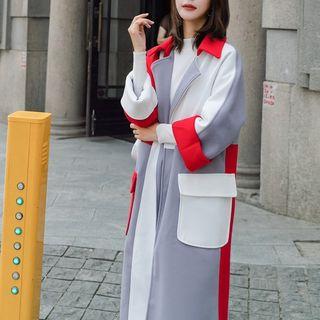 Color Block Notch-lapel Open Front Coat