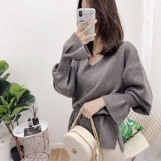Tie-waist Ruffled Sweater