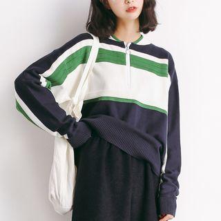 Zip-front Color-block Long-sleeve Knit Top