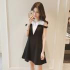 Two-tone Cold-shoulder A-line Dress