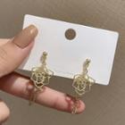 Flower Alloy Dangle Earring A054 - 1 Pair - 925 Silver - Gold - One Size