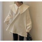 Long-sleeve Collar-detail Mini Dress White - One Size