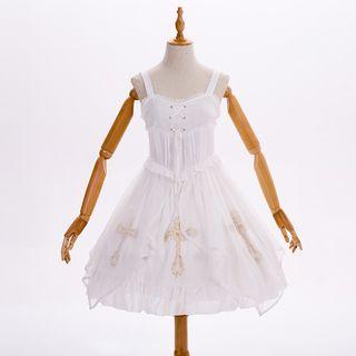 Cross Print Wide-strap A-line Dress