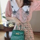 Short-sleeve Collared Lace Top