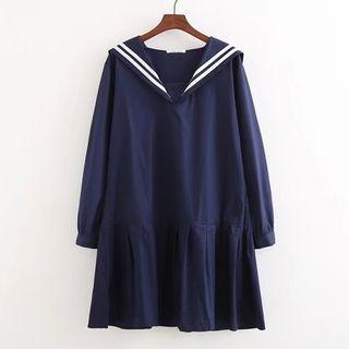 Contrast Trim Sailor Collar Long Sleeve Dress
