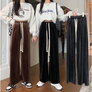 High-waist Drawstring Straight-leg Pants