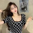 Short-sleeve Printed Knit Top As Shown In Figure - One Size