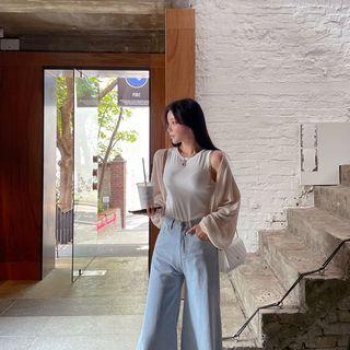 Balloon-sleeve Sheer Knit Bolero