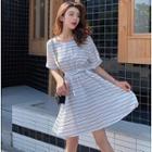Short-sleeve Mini Striped A-line Dress