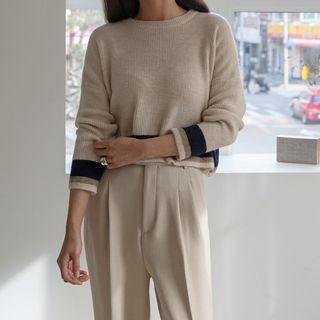 Piped Cropped Rib-knit Top