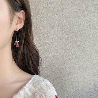 Cherry Drop Earring 1 Pair - Silver Needle - Gold Plating - Cherry - Red - One Size