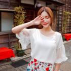 Mesh Bell-sleeve Chiffon Top