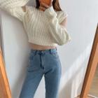Cut-out Cropped Cable Knit Sweater