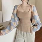 Open-front Argyle Cardigan / Camisole Top / Wide Leg Pants