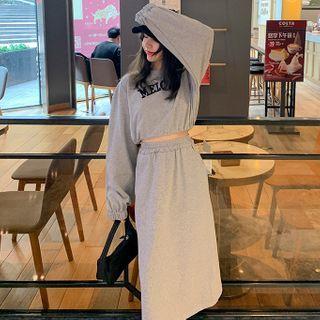 Set: Lettering Cropped Sweatshirt + Skirt Gray - One Size