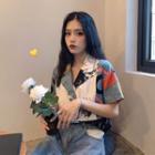 Short-sleeve Print Shirt Random Color - One Size