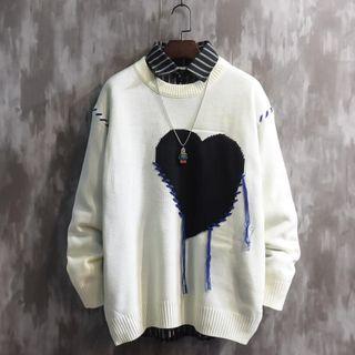 Lace-up Heart Print Sweater