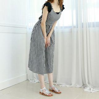 Petite Size - Open-back Gingham Midi Dress