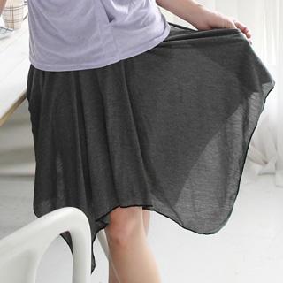 Asymmetric-hem Elastic-waist Cotton Skirt