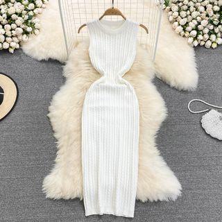 Round Neck Plain Sheath Knit Tank Dress White - One Size