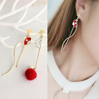 Non-matching Alloy Rabbit & Fan Bobble Dangle Earring As Shown In Figure - One Size