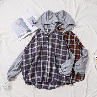 Contrast Trim Plaid Hoodie