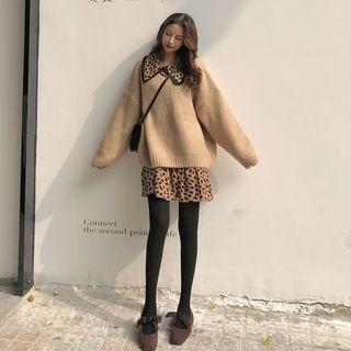 V-neck Sweater / Skinny Pants / Petal Print Mini Shirtdress