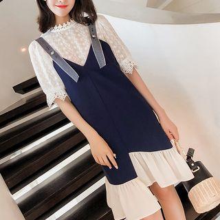 Set: Short-sleeve Top + Asymmetric Pinafore Dress