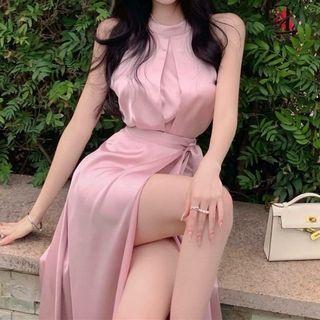 Set: Sleeveless Plain Top + Midi Skirt
