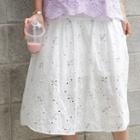 Flower-embroidered Long Lace Skirt Purple - One Size