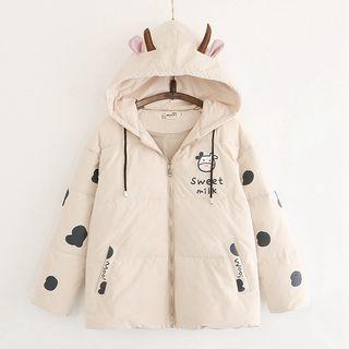 Cow Print Ear-accent Hood Jacket