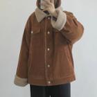 Faux Shearling Panel Buttoned Corduroy Jacket