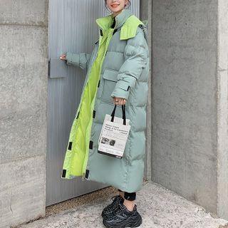 Two Tone Hooded Padded Long Coat