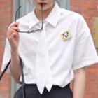 Panda Applique Short-sleeve Plain Shirt White - One Size