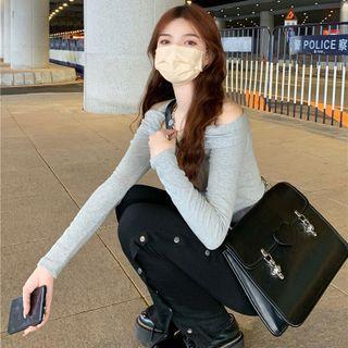 Long-sleeve Cold Shoulder Fitted Top / Wide Leg Sweatpants