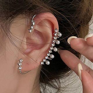 Faux Pearl Rhinestone Alloy Cuff Earring