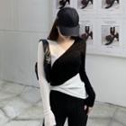 Two-tone Asymmetrical Long-sleeve T-shirt