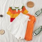 Rainbow Stripe Polo Shirt / High Waist Drawstring Shorts