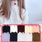 Heart Embroidered Long-sleeve Mock Neck T-shirt
