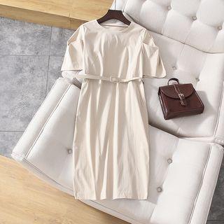 Plain Short-sleeve T-shirt Dress With Belt