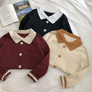 Color-block Single-breasted Long-sleeve Knit Top