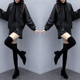 Set: Striped Panel Zip-up Jacket + Shorts