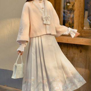 Embroidered Jacket / Pleated Mini A-line Skirt