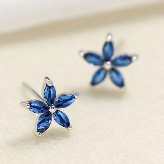 Rhinestone Flower / Square Stud Earring