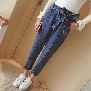 Slim-fit Bow-accent Washed Jeans