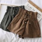 Paperbag-waist Lace-up Wool Shorts