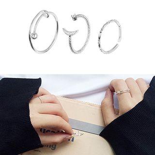 Set Of 3: Rhinestone Alloy Open Ring (various Designs) Set Of 3 - One Size