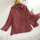 Set: Plaid Long-sleeve T-shirt Dress + Plaid Camisole Top