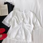 Lace-trim Panel V-neck Slim-fit Blouse White - One Size